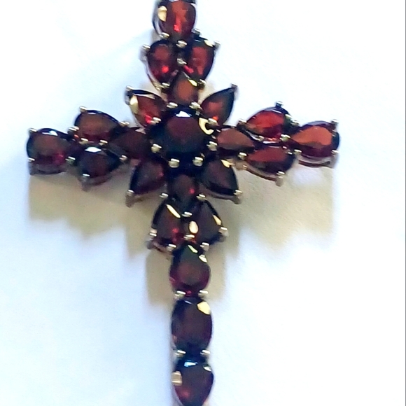 Beautiful AFFY Sterling Silver 925 Garnet Cross Pendant 10.8 Grams 20ctw